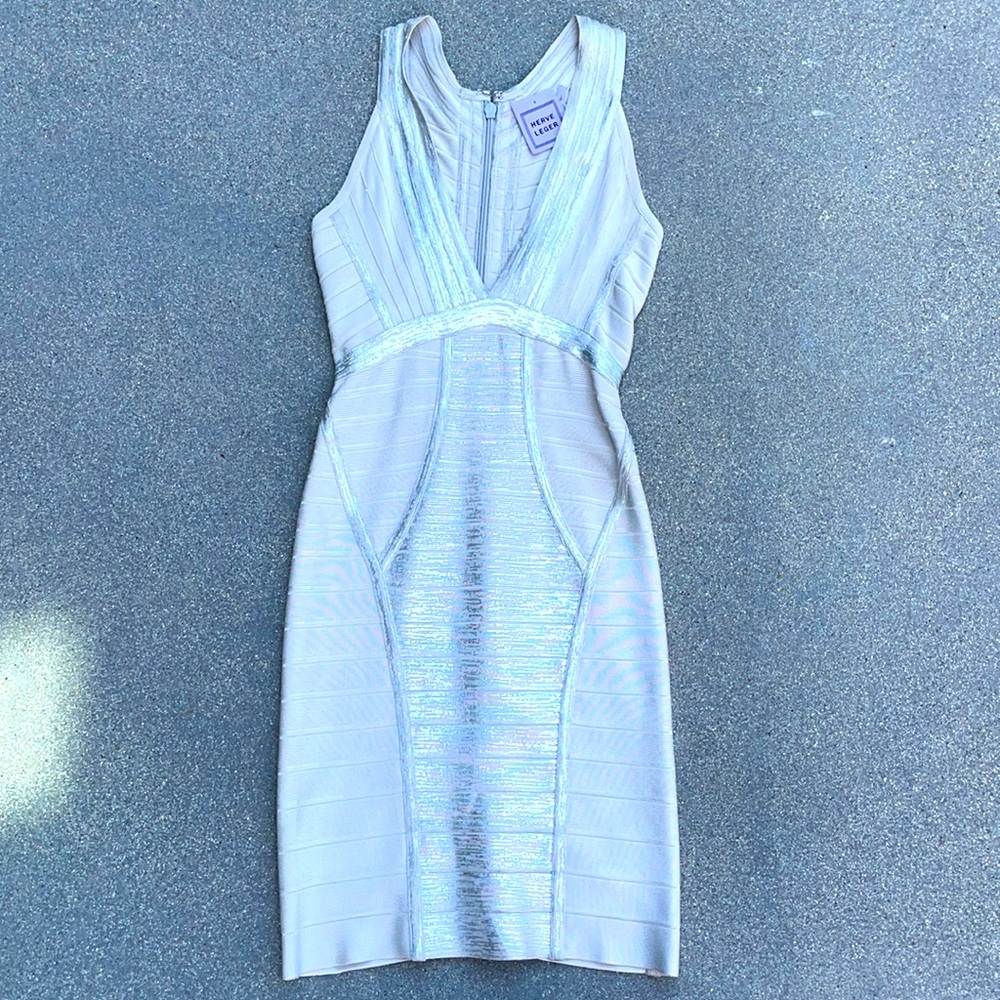 HERVE LEGER “Sigrid “ metallic bandage dress
